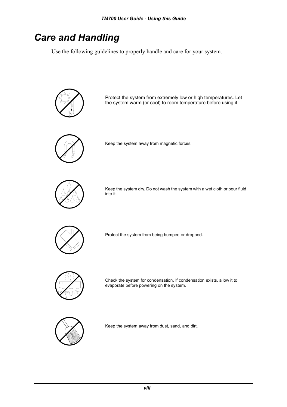 Care and handling | Intel Express 5800 TM700 User Manual | Page 14 / 132