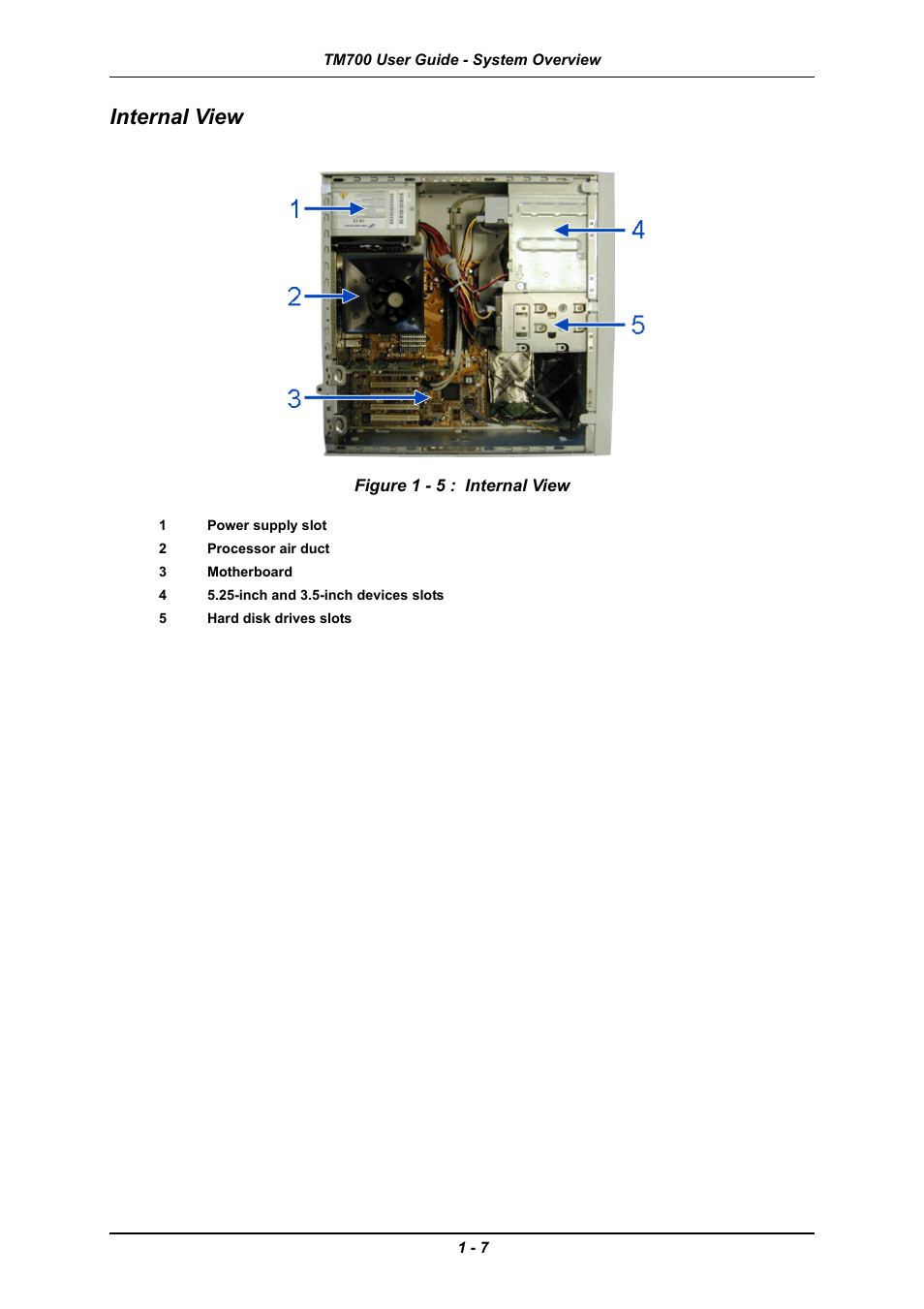 Internal view, Internal view -7 | Intel Express 5800 TM700 User Manual | Page 21 / 132