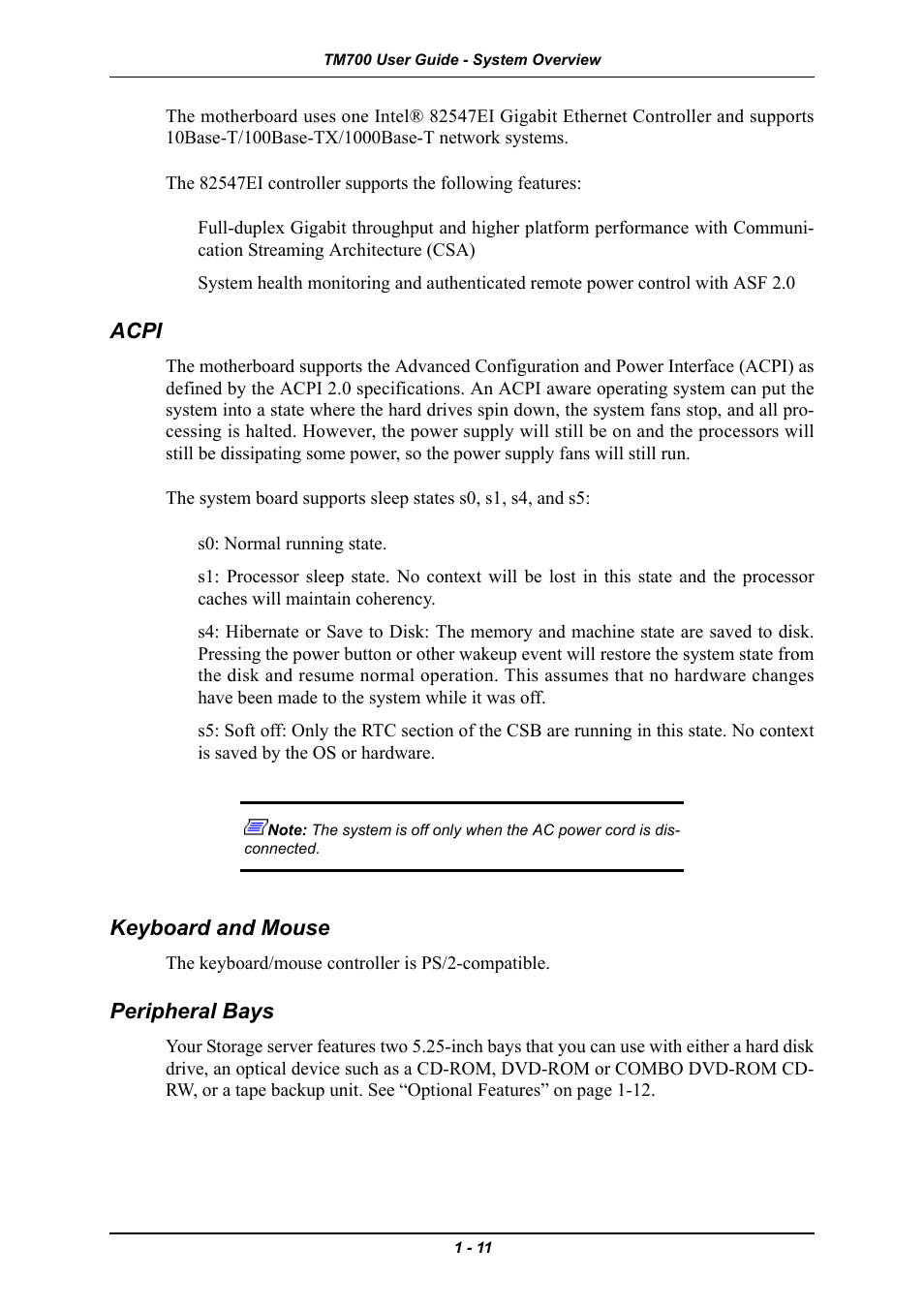 Peripheral bays, Peripheral bays -11 | Intel Express 5800 TM700 User Manual | Page 25 / 132
