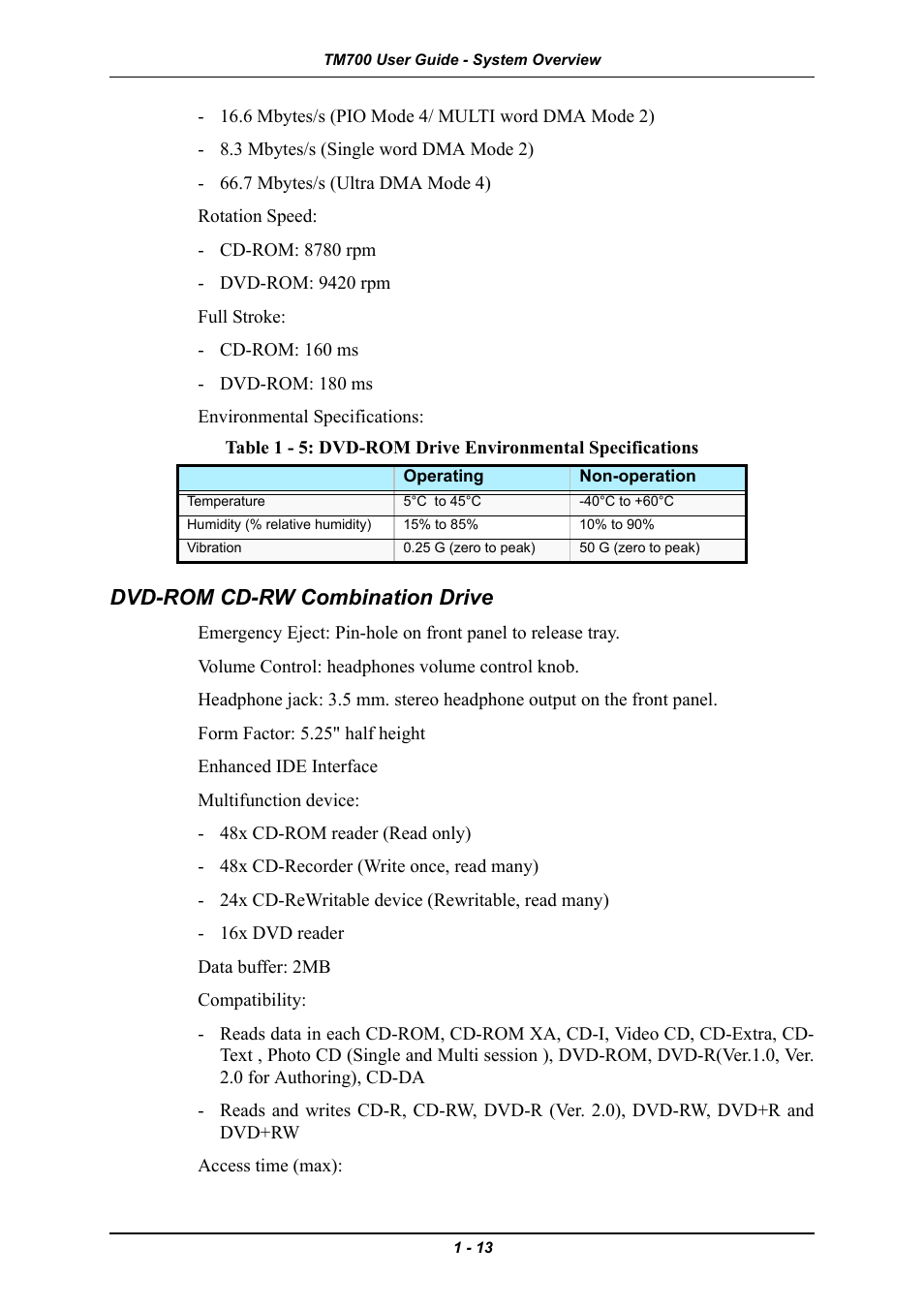 Dvd-rom cd-rw combination drive, Dvd-rom cd-rw combination drive -13 | Intel Express 5800 TM700 User Manual | Page 27 / 132