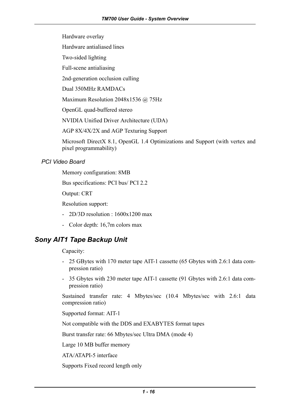 Pci video board, Sony ait1 tape backup unit, Pci video board -16 | Sony ait1 tape backup unit -16 | Intel Express 5800 TM700 User Manual | Page 30 / 132