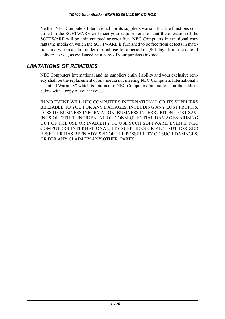 Limitations of remedies, Limitations of remedies -20 | Intel Express 5800 TM700 User Manual | Page 34 / 132