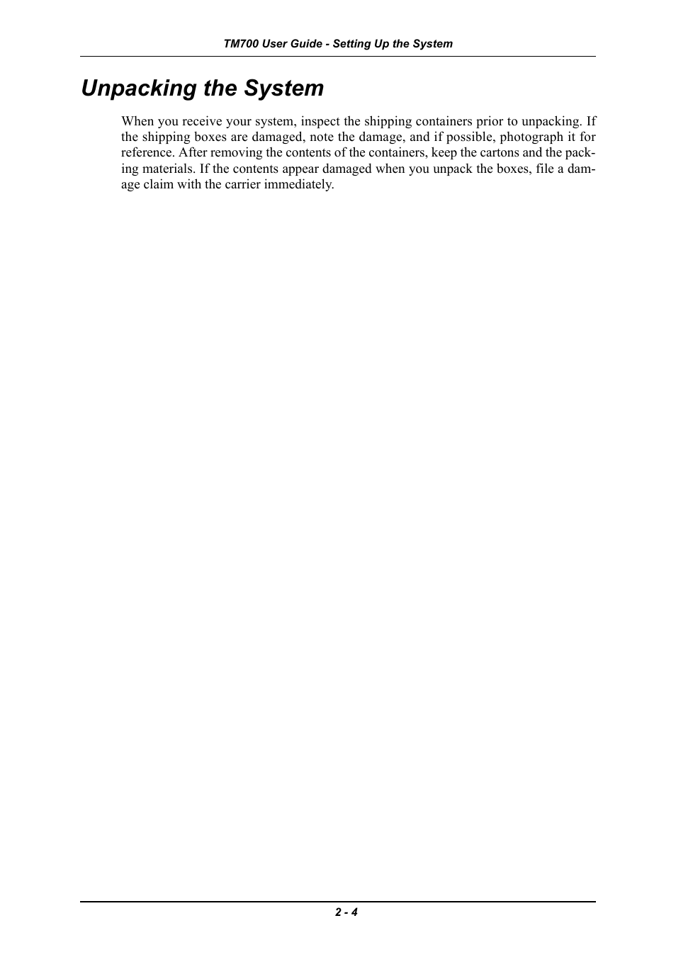 Unpacking the system, Unpacking the system -4 | Intel Express 5800 TM700 User Manual | Page 38 / 132