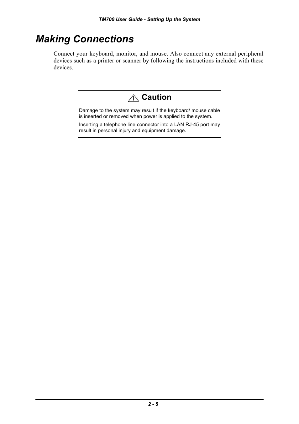 Making connections, Making connections -5, Caution | Intel Express 5800 TM700 User Manual | Page 39 / 132
