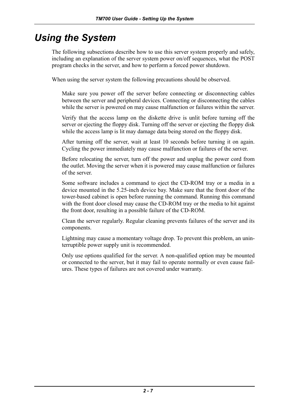 Using the system, Using the system -7 | Intel Express 5800 TM700 User Manual | Page 41 / 132