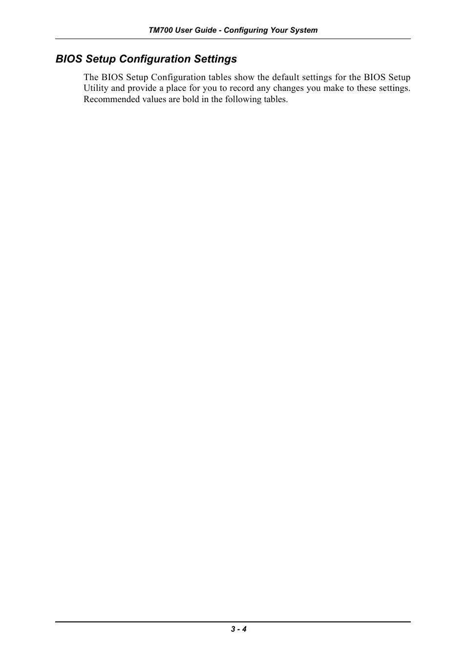 Bios setup configuration settings, Bios setup configuration settings -4 | Intel Express 5800 TM700 User Manual | Page 48 / 132