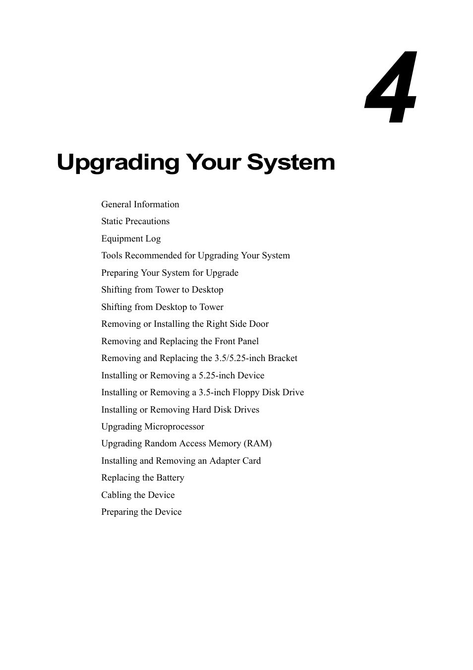 Chapter 4 - upgrading your system, Upgrading your system -1, Upgrading your system | Intel Express 5800 TM700 User Manual | Page 61 / 132