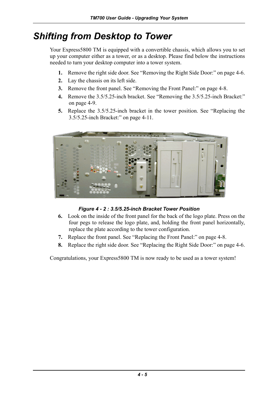 Shifting from desktop to tower, Shifting from desktop to tower -5 | Intel Express 5800 TM700 User Manual | Page 65 / 132