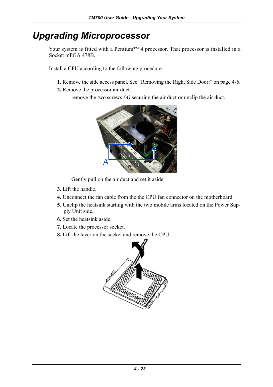 Upgrading microprocessor, Upgrading microprocessor -23 | Intel Express 5800 TM700 User Manual | Page 83 / 132