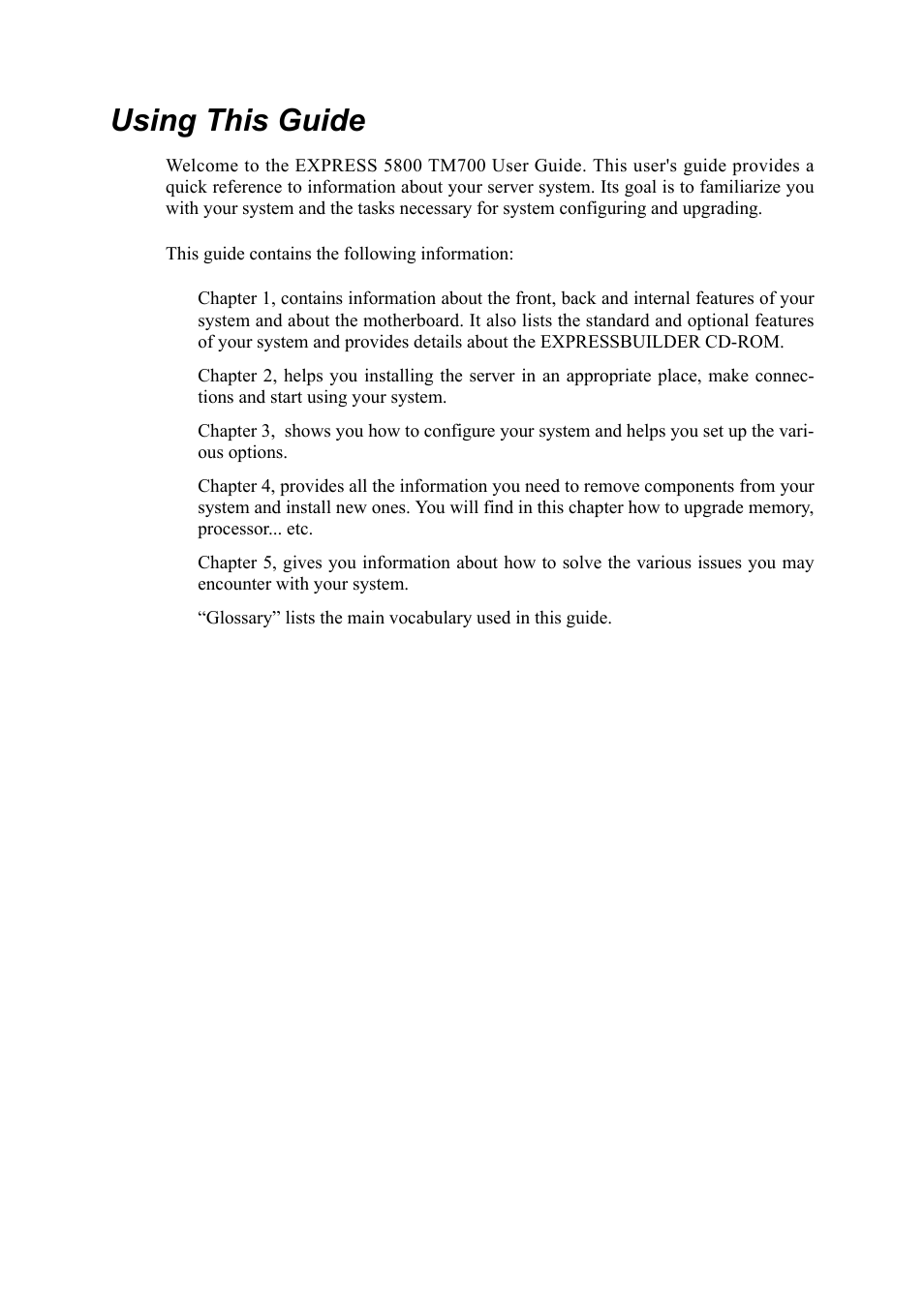 Using this guide | Intel Express 5800 TM700 User Manual | Page 9 / 132