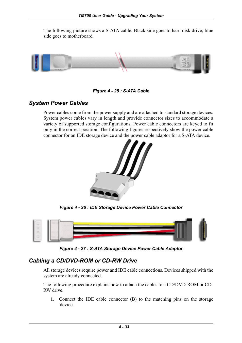 System power cables, Cabling a cd/dvd-rom or cd-rw drive | Intel Express 5800 TM700 User Manual | Page 93 / 132