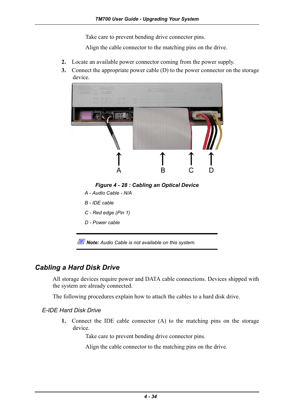 Cabling a hard disk drive, E-ide hard disk drive, Cabling a hard disk drive -34 | E-ide hard disk drive -34 | Intel Express 5800 TM700 User Manual | Page 94 / 132