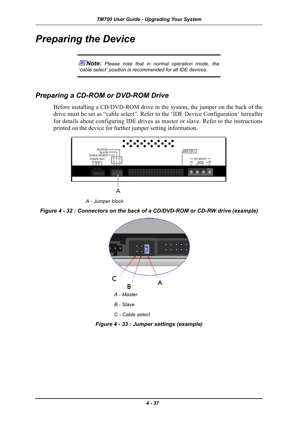 Preparing the device, Preparing a cd-rom or dvd-rom drive, Preparing the device -37 | Preparing a cd-rom or dvd-rom drive -37 | Intel Express 5800 TM700 User Manual | Page 97 / 132