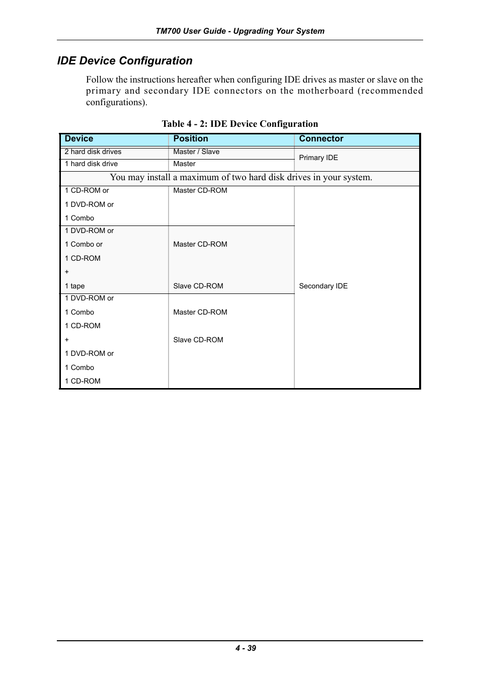 Ide device configuration, Ide device configuration -39 | Intel Express 5800 TM700 User Manual | Page 99 / 132