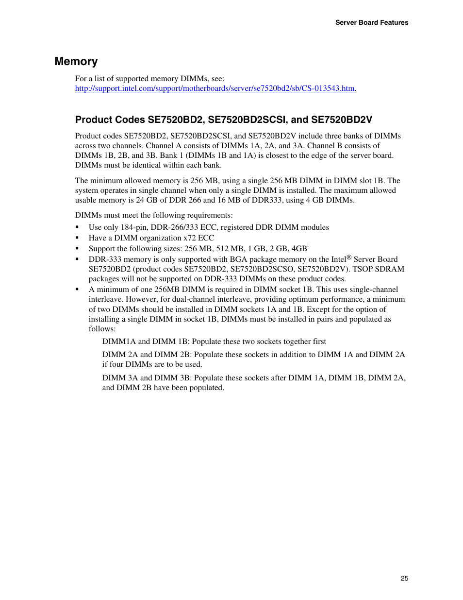 Memory | Intel SE7520BD2 User Manual | Page 25 / 64