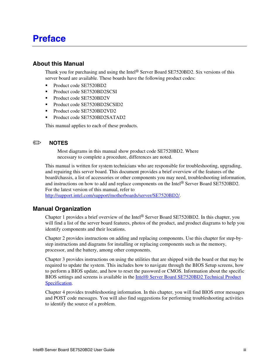 Preface | Intel SE7520BD2 User Manual | Page 3 / 64