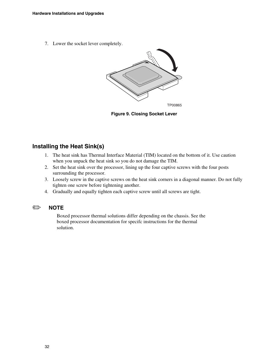 Figure 9. closing socket lever | Intel SE7520BD2 User Manual | Page 32 / 64