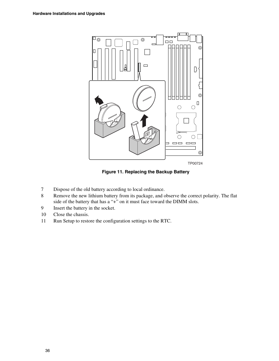 Figure 11. replacing the backup battery | Intel SE7520BD2 User Manual | Page 36 / 64