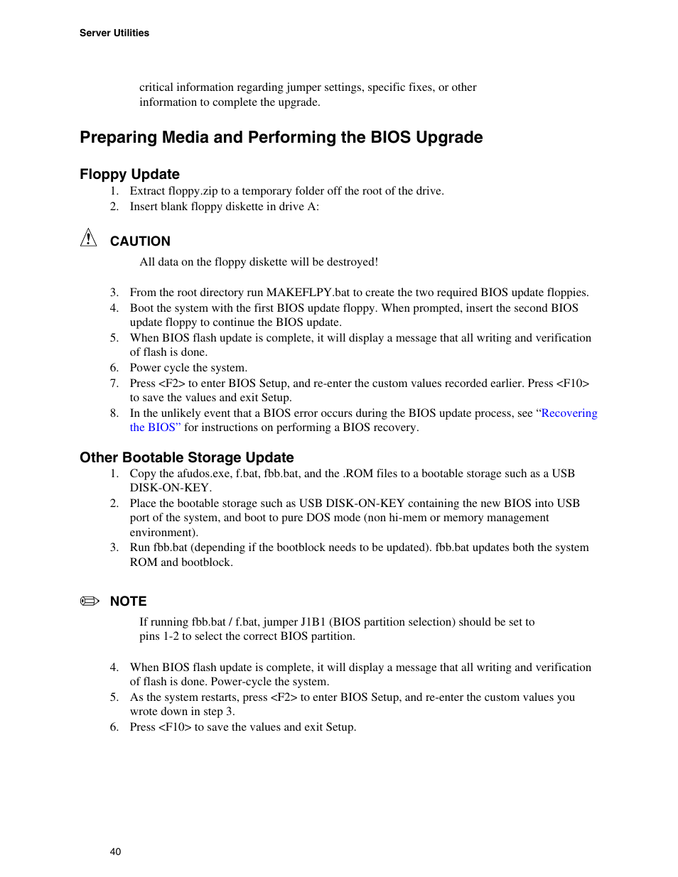 Preparing media and performing the bios upgrade | Intel SE7520BD2 User Manual | Page 40 / 64