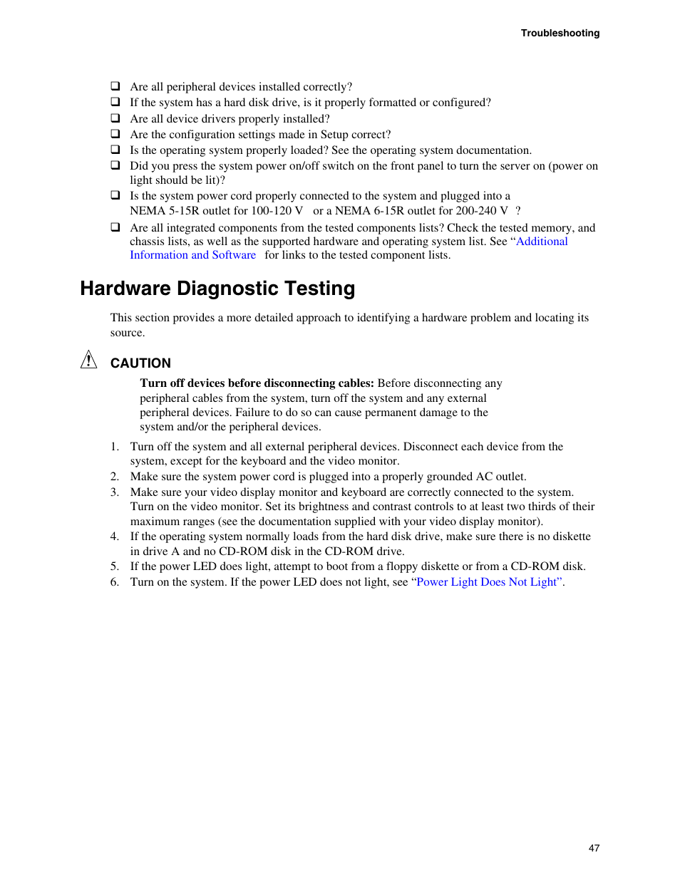 Hardware diagnostic testing | Intel SE7520BD2 User Manual | Page 47 / 64