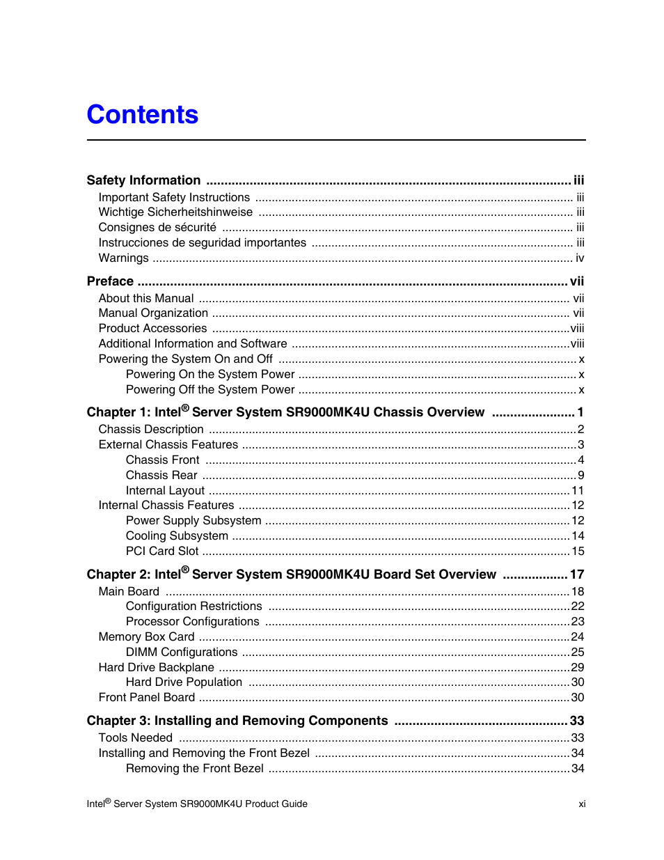 Intel SR9000MK4U User Manual | Page 11 / 258