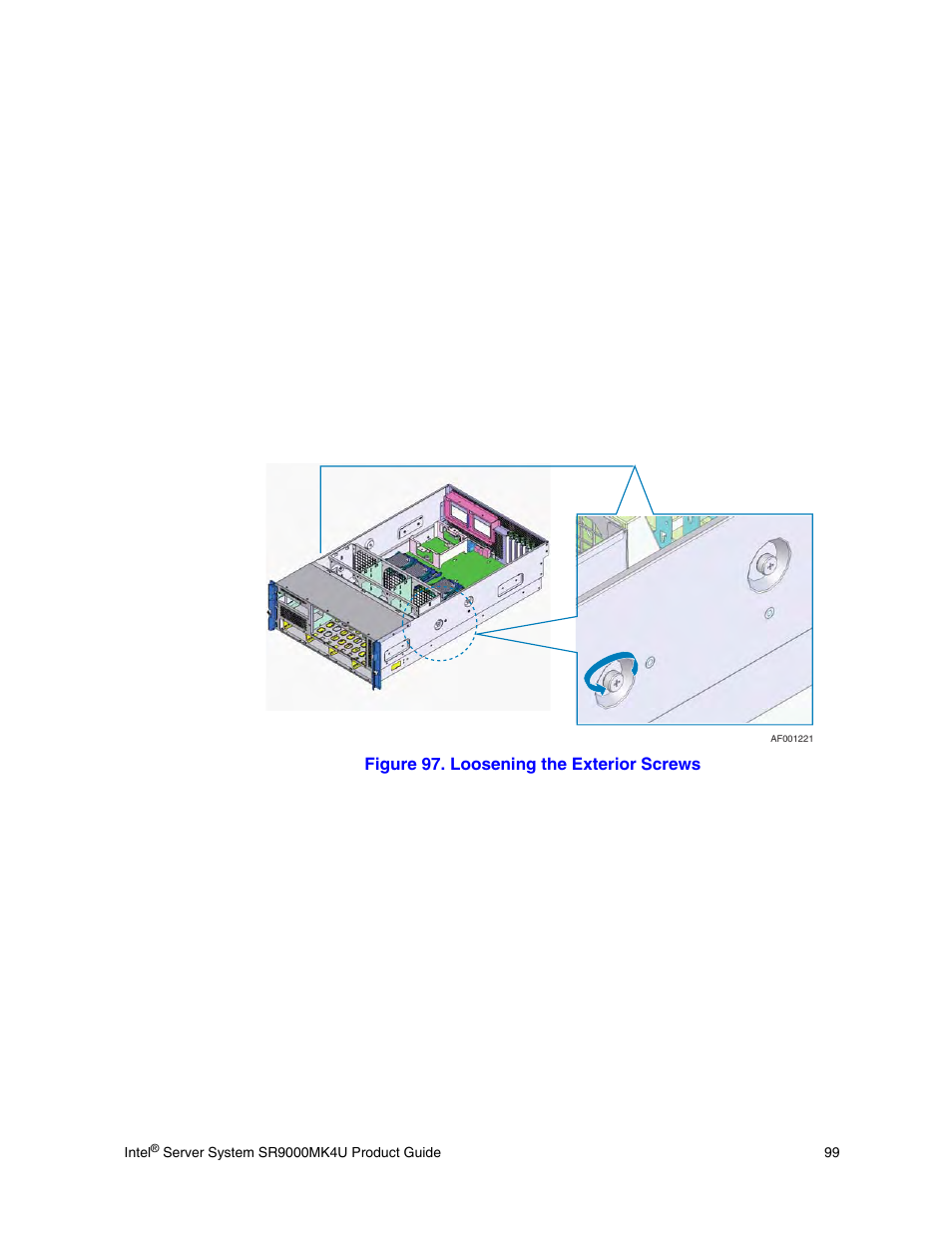 Figure 97. loosening the exterior screws | Intel SR9000MK4U User Manual | Page 121 / 258