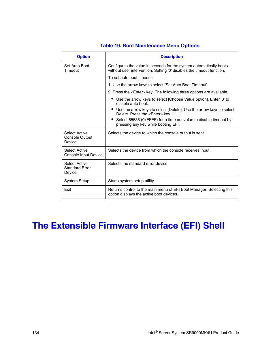 The extensible firmware interface (efi) shell, The extensible firmware | Intel SR9000MK4U User Manual | Page 156 / 258