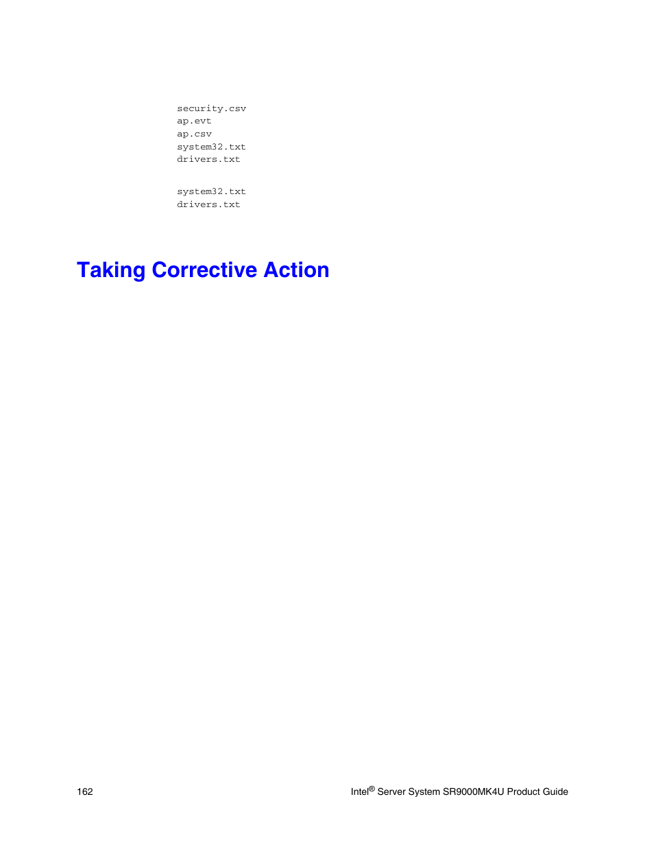 Taking corrective action | Intel SR9000MK4U User Manual | Page 184 / 258