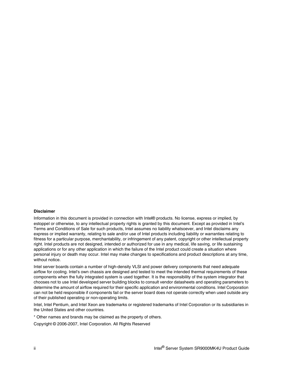 Disclaimer | Intel SR9000MK4U User Manual | Page 2 / 258