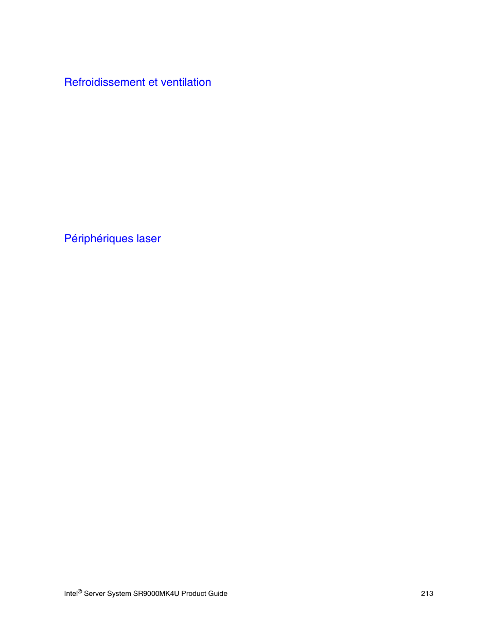 Refroidissement et ventilation, Périphériques laser | Intel SR9000MK4U User Manual | Page 235 / 258
