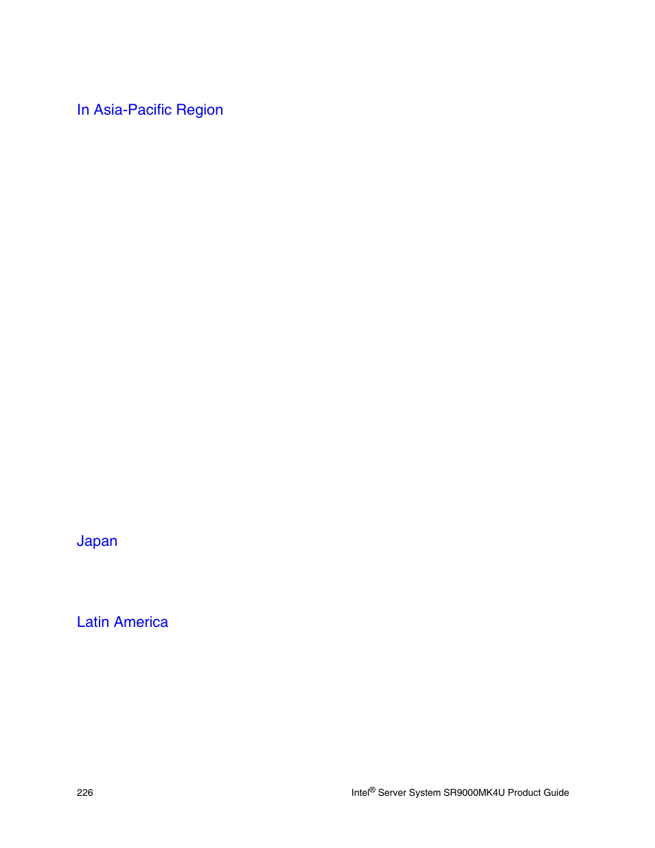 In asia-pacific region, Japan, Latin america | Intel SR9000MK4U User Manual | Page 248 / 258