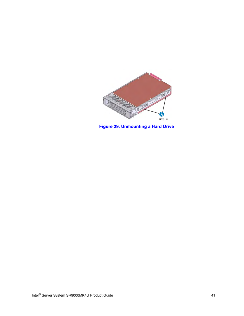 Figure 29. unmounting a hard drive | Intel SR9000MK4U User Manual | Page 63 / 258