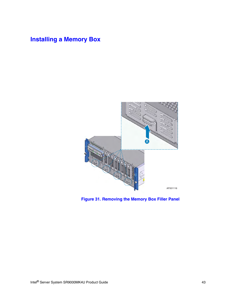 Installing a memory box, Figure 31. removing the memory box filler panel | Intel SR9000MK4U User Manual | Page 65 / 258