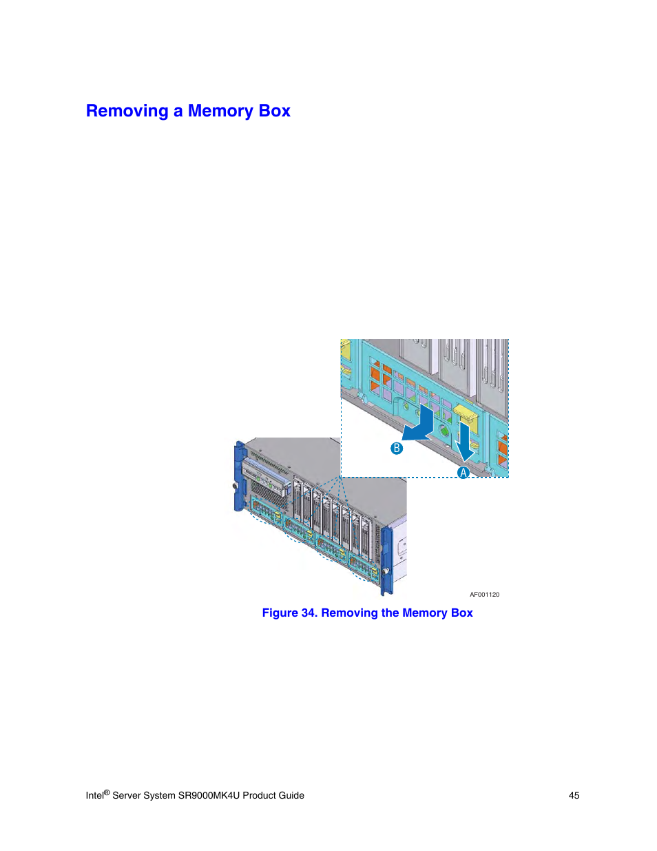 Removing a memory box, Figure 34. removing the memory box | Intel SR9000MK4U User Manual | Page 67 / 258