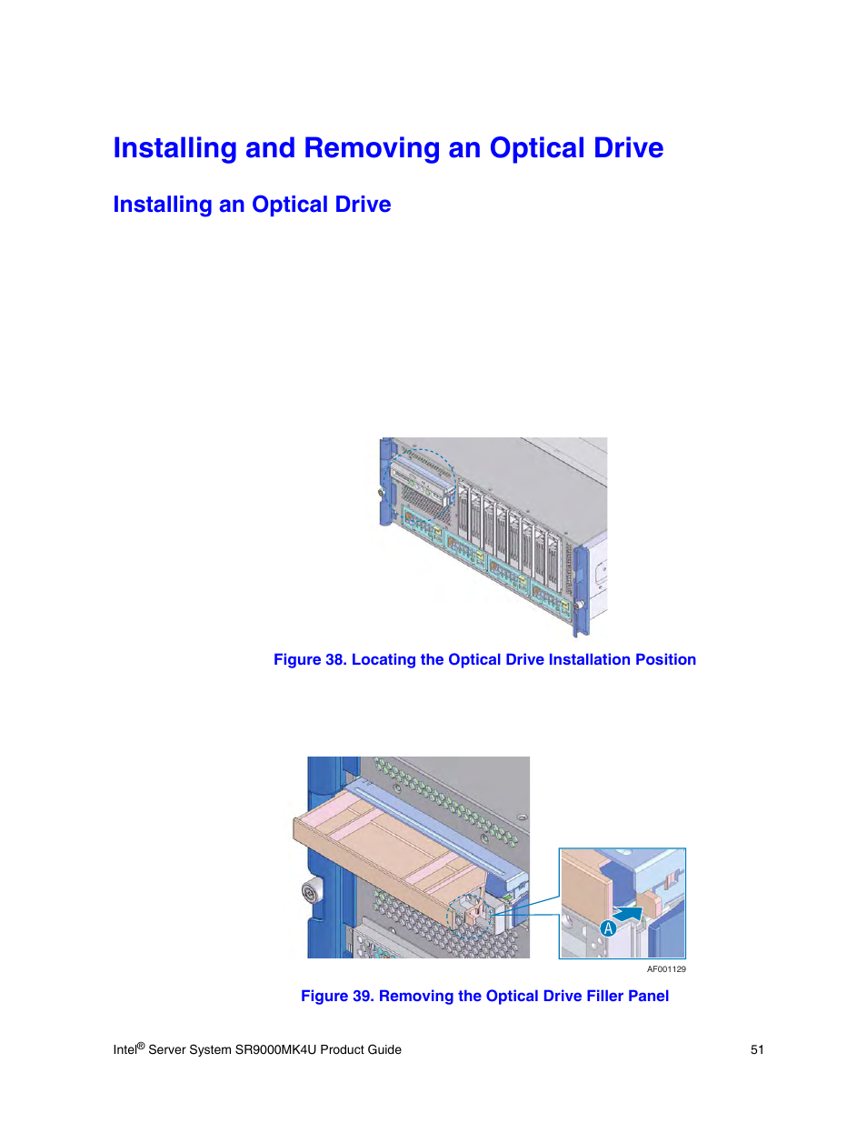 Installing and removing an optical drive, Installing an optical drive | Intel SR9000MK4U User Manual | Page 73 / 258