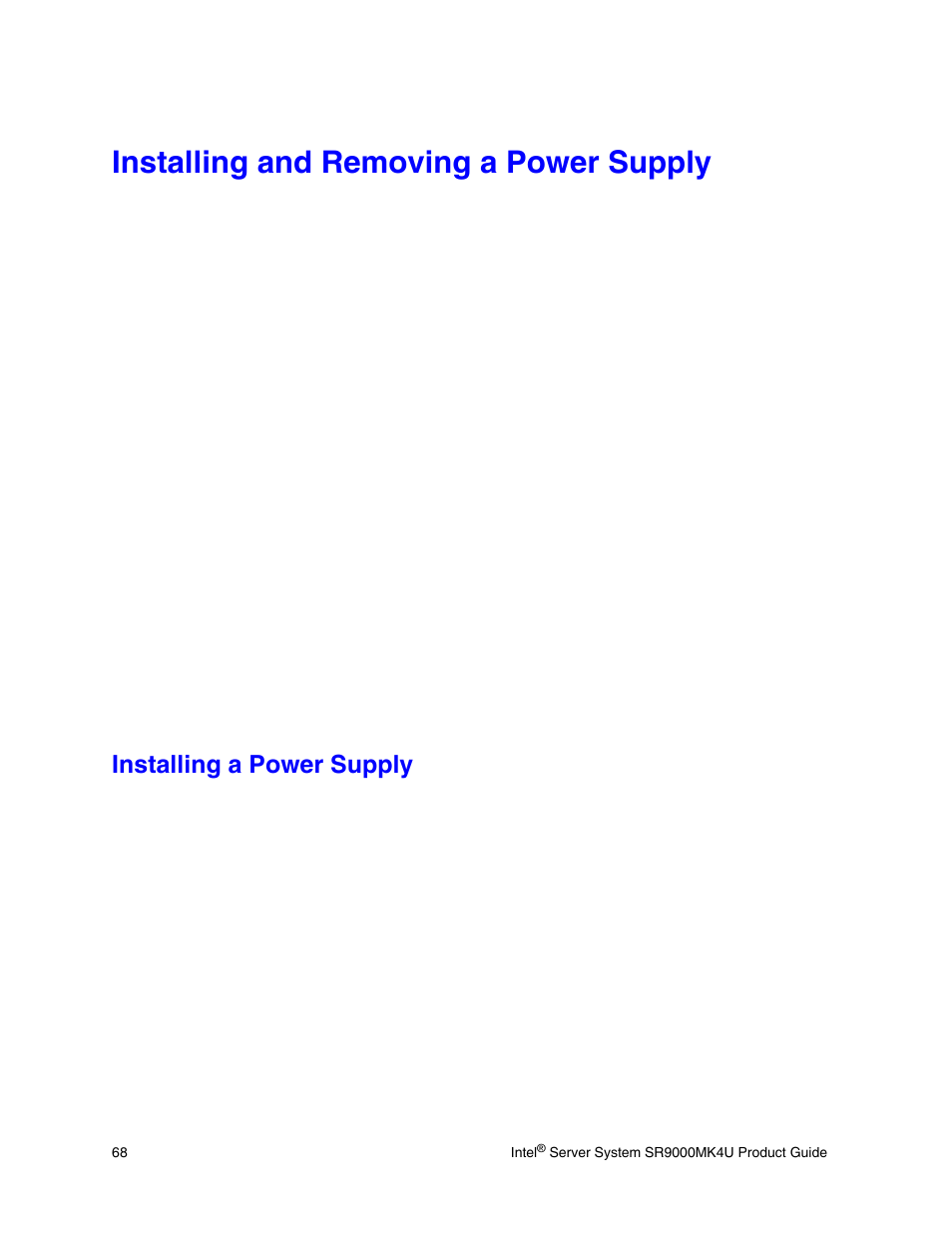 Installing and removing a power supply, Installing a power supply | Intel SR9000MK4U User Manual | Page 90 / 258