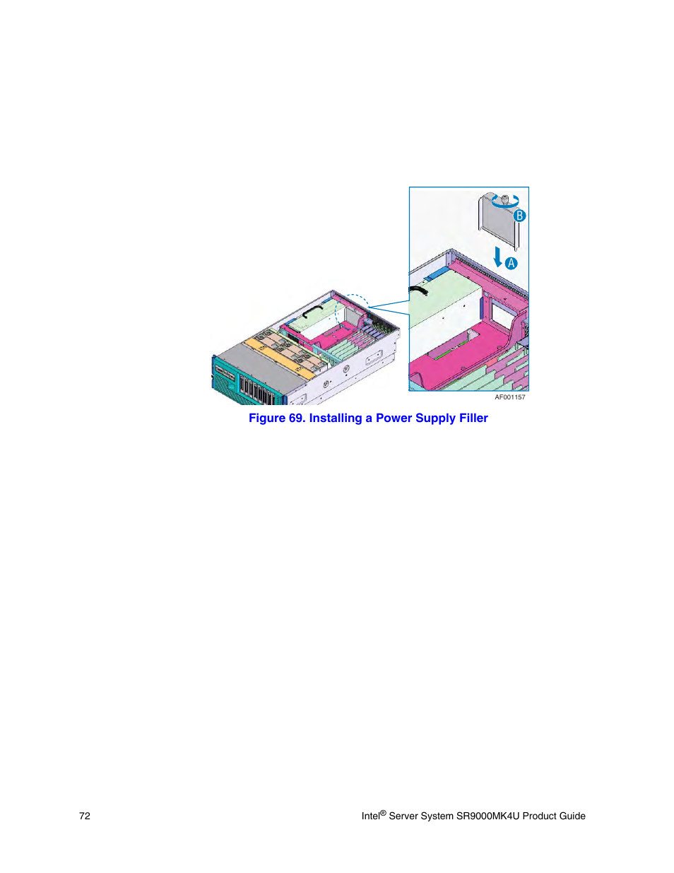 Figure 69. installing a power supply filler | Intel SR9000MK4U User Manual | Page 94 / 258