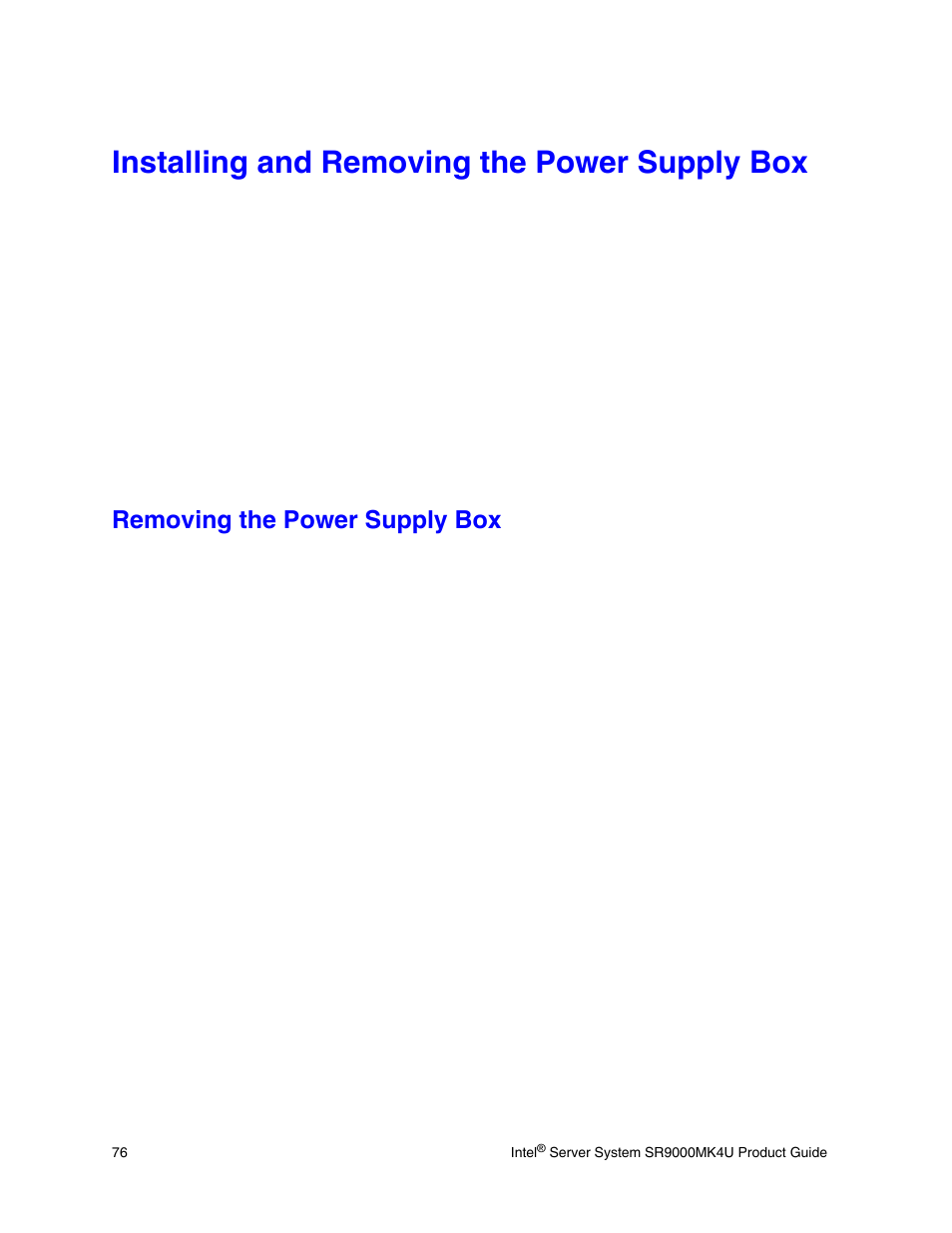 Installing and removing the power supply box, Removing the power supply box | Intel SR9000MK4U User Manual | Page 98 / 258