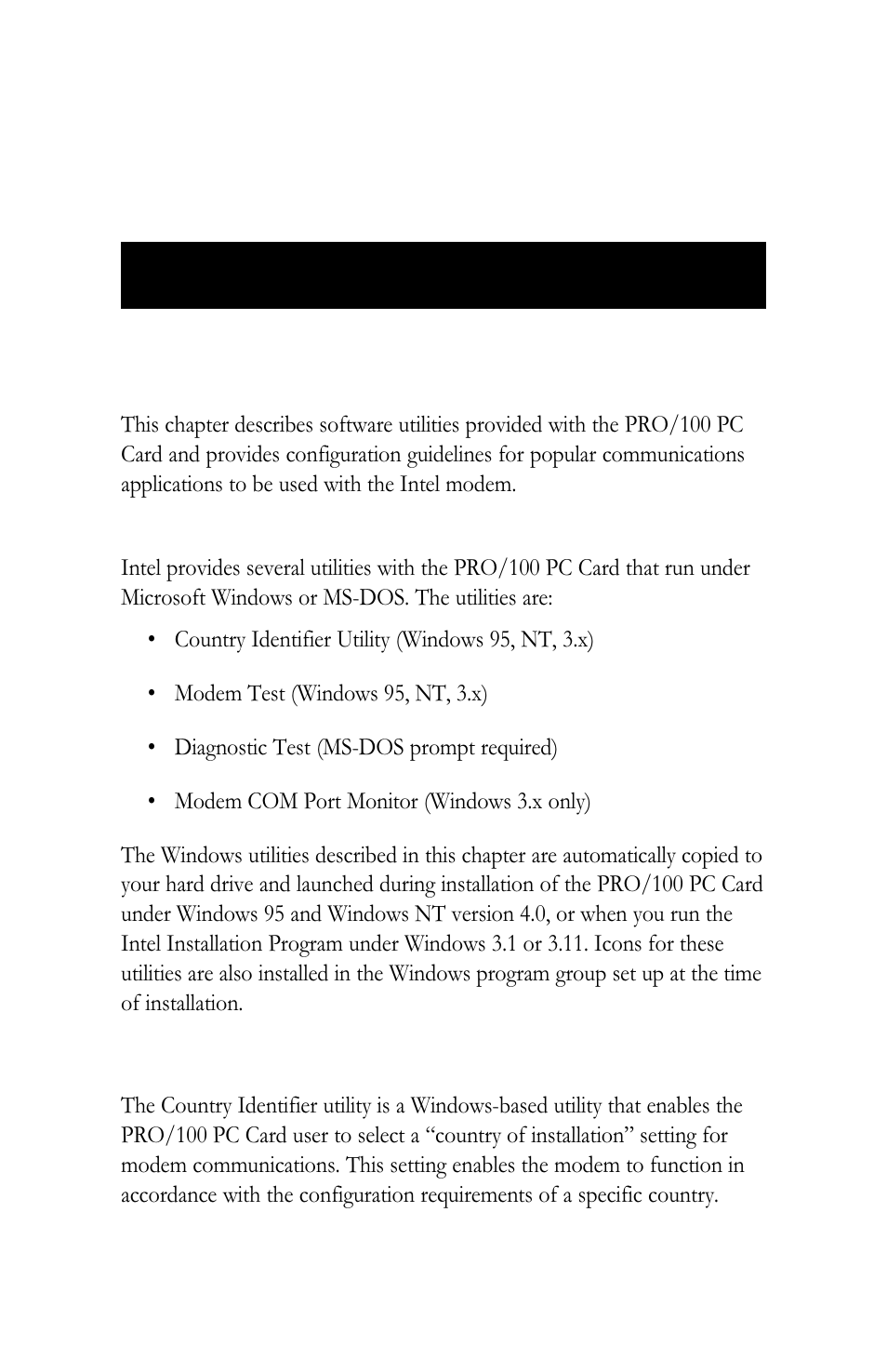 Automated customer support, Utilities and applications, Country identifier utility | Intel LAN+Modem56 PC Card PRO/100 User Manual | Page 105 / 178