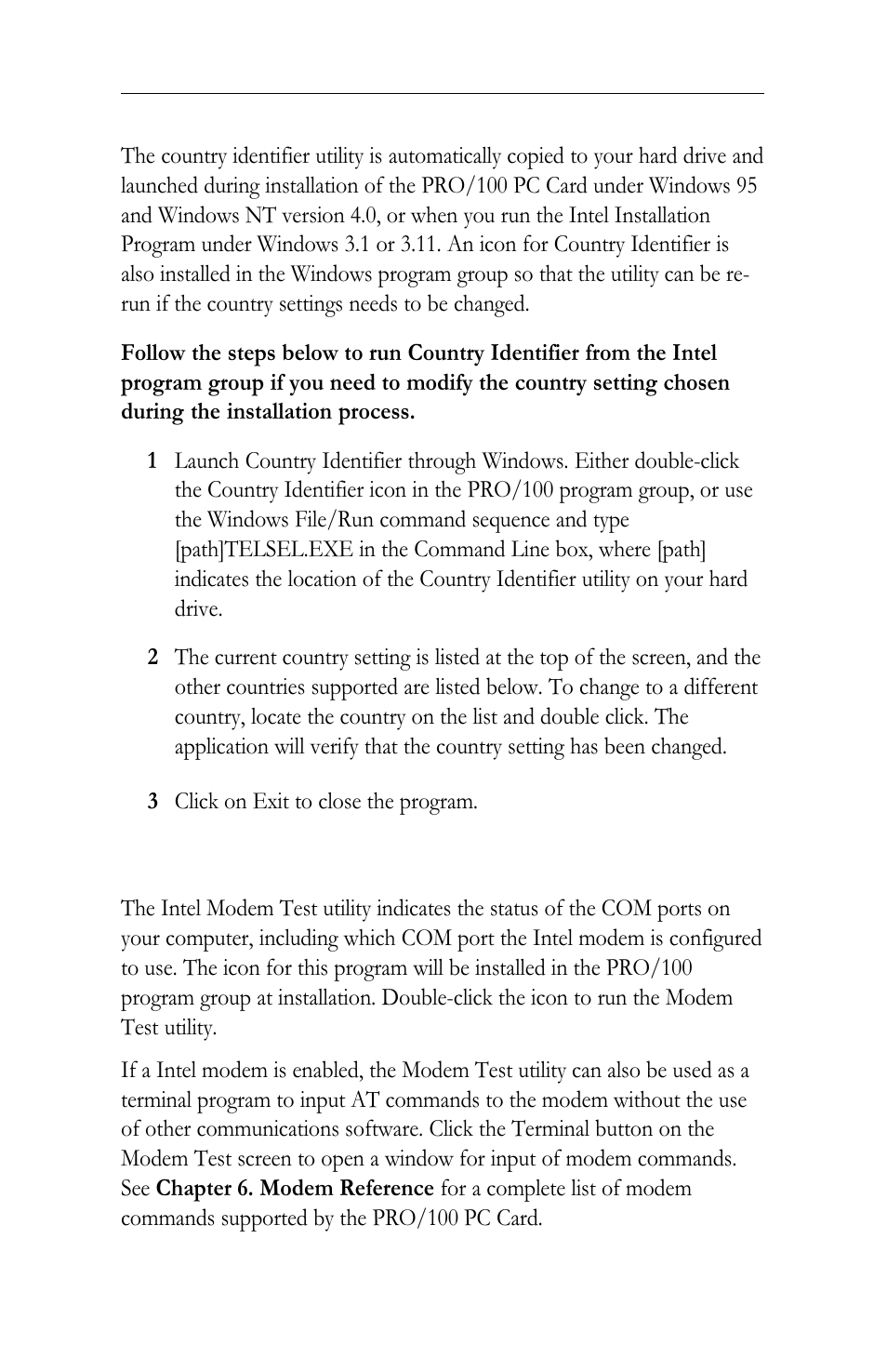 Modem test utility | Intel LAN+Modem56 PC Card PRO/100 User Manual | Page 106 / 178