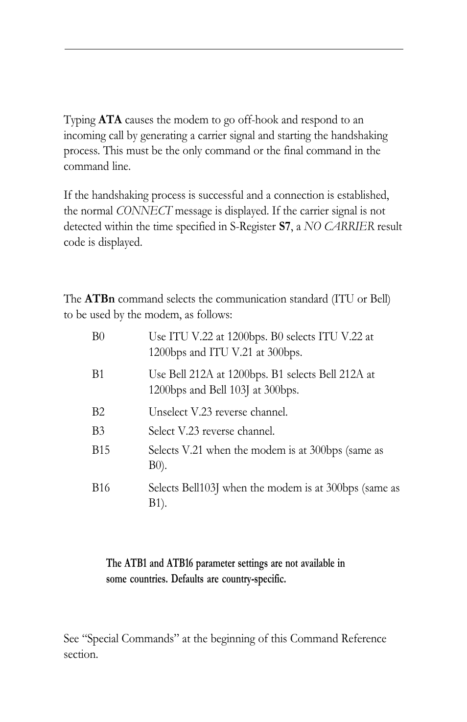 At command reference a answer, Bn select communications standard, Break (escape) command | Intel LAN+Modem56 PC Card PRO/100 User Manual | Page 129 / 178