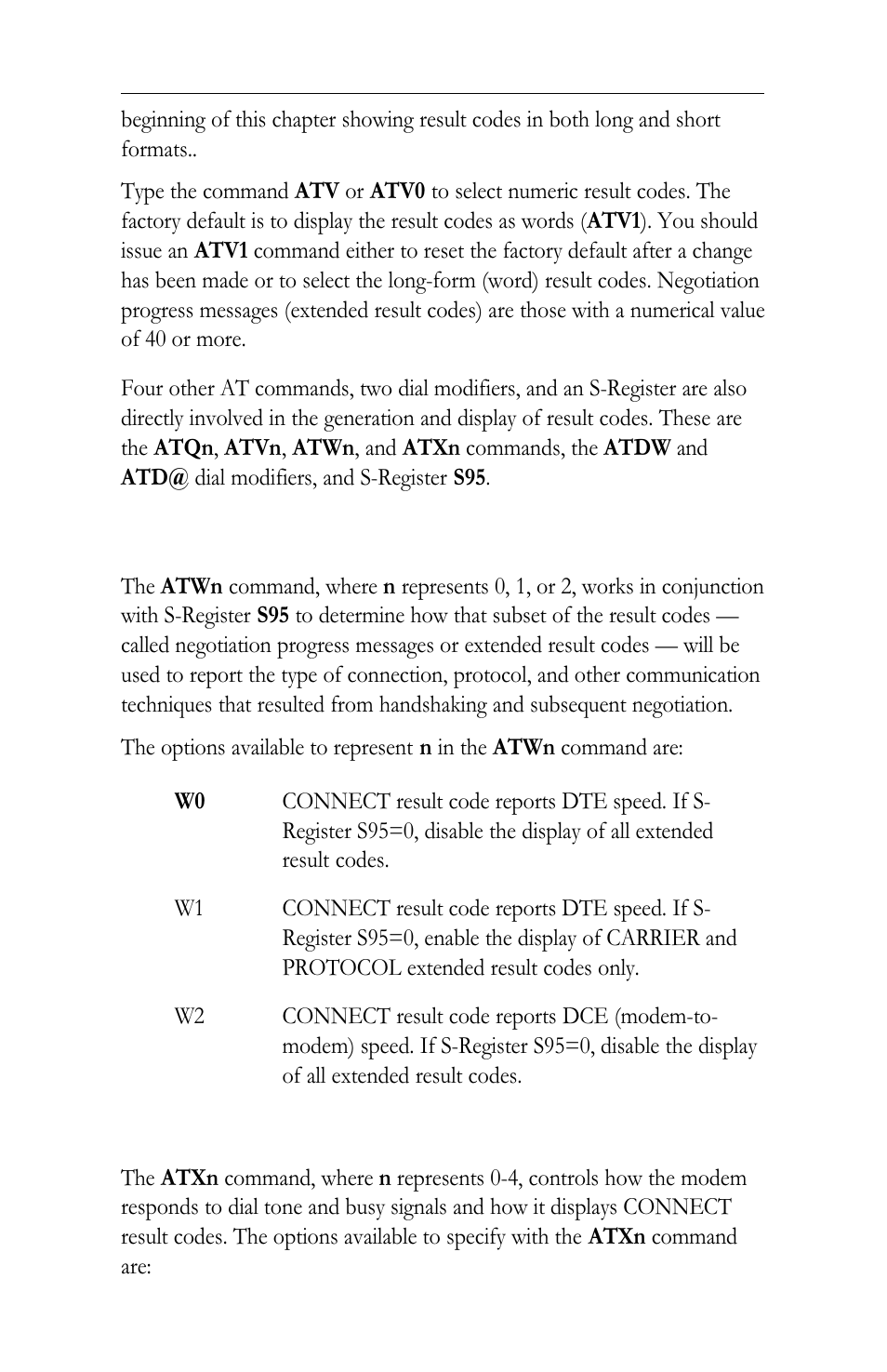 Wn negotiation progress message selection, Xn result code set/call progress option | Intel LAN+Modem56 PC Card PRO/100 User Manual | Page 136 / 178