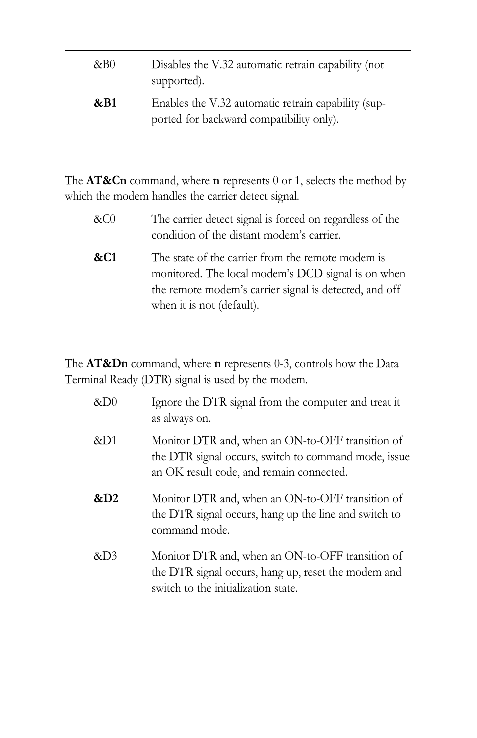 Cn data carrier detect (dcd), Dn data terminal ready (dtr) options | Intel LAN+Modem56 PC Card PRO/100 User Manual | Page 138 / 178