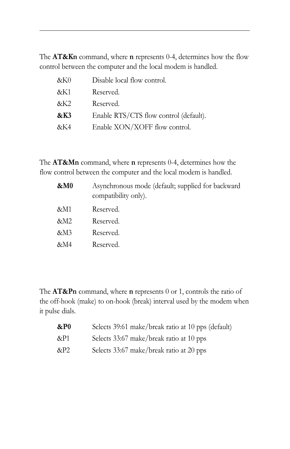 Kn local flow control options, Mn asynchronous communications mode | Intel LAN+Modem56 PC Card PRO/100 User Manual | Page 140 / 178