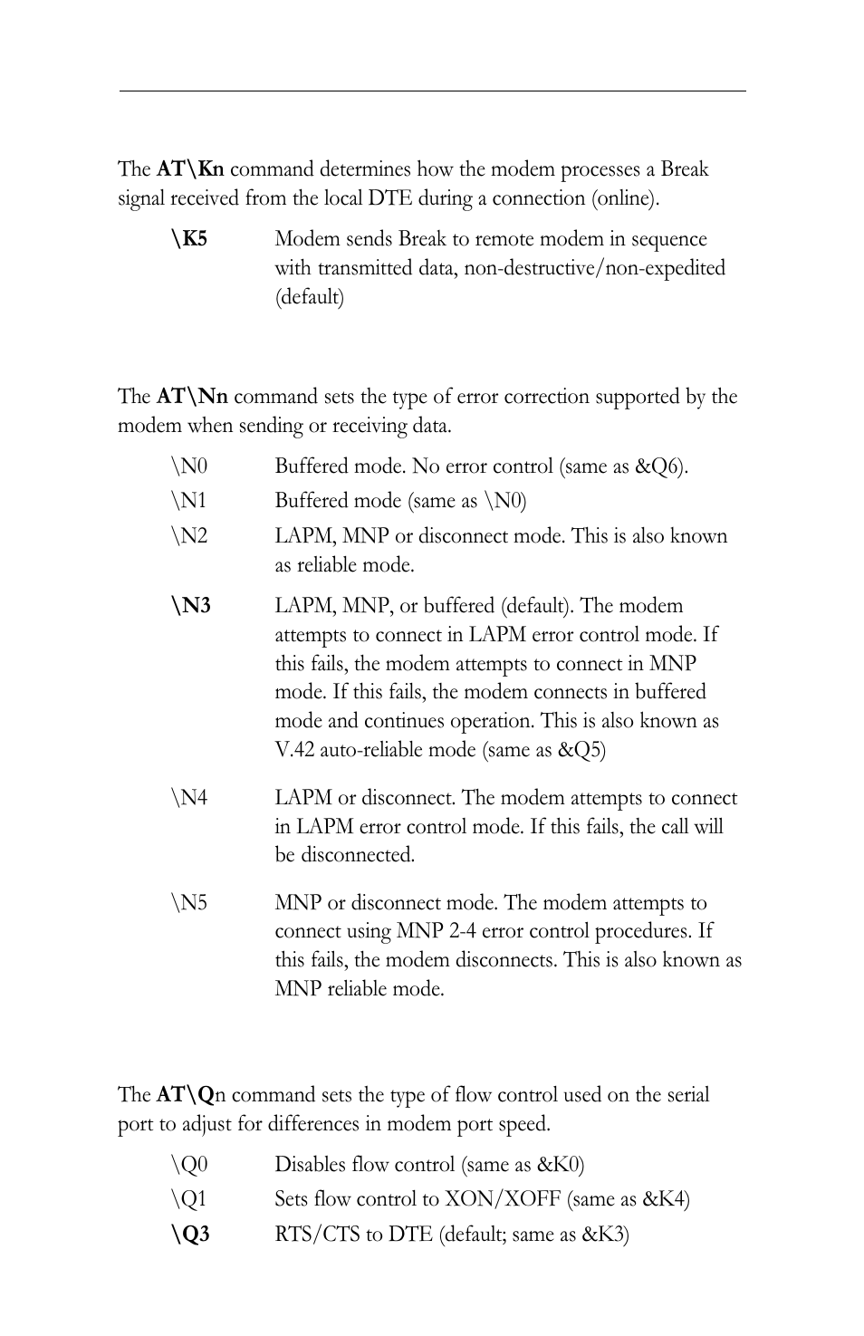 Kn break control, Nn error mode control selection, Qn local flow control selection | Intel LAN+Modem56 PC Card PRO/100 User Manual | Page 143 / 178