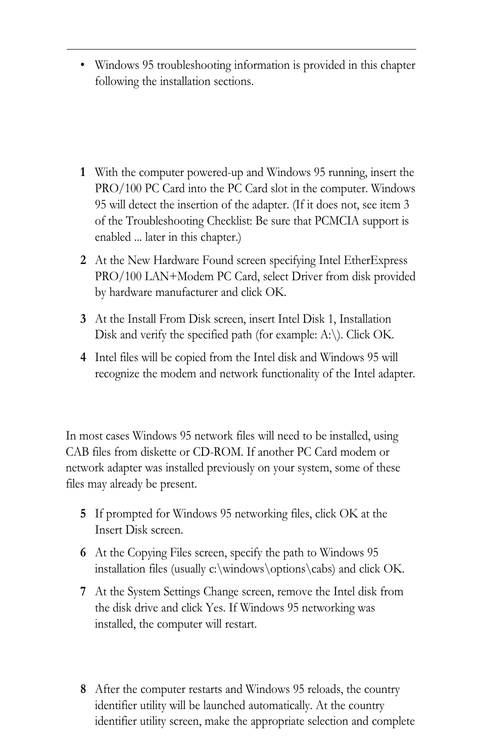 Windows 3.x/dos installation | Intel LAN+Modem56 PC Card PRO/100 User Manual | Page 15 / 178