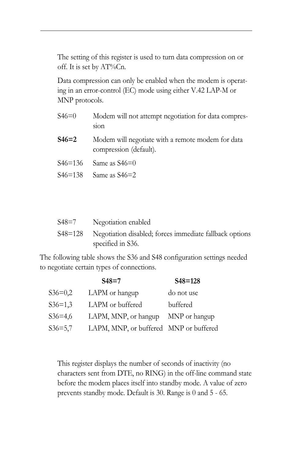 S46 data compression selection, S48 lapm error control and feature nego- tiation, S89 timer to control sleep mode | Intel LAN+Modem56 PC Card PRO/100 User Manual | Page 155 / 178
