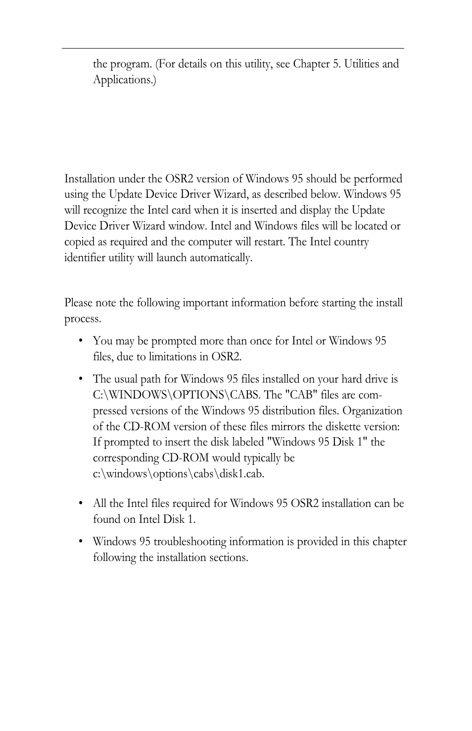 Windows 95 osr2 installation (oem version) | Intel LAN+Modem56 PC Card PRO/100 User Manual | Page 16 / 178