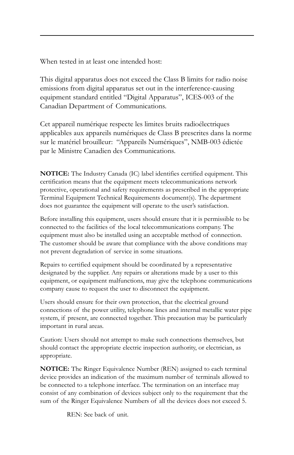 Canadian compliance (industry canada) | Intel LAN+Modem56 PC Card PRO/100 User Manual | Page 165 / 178