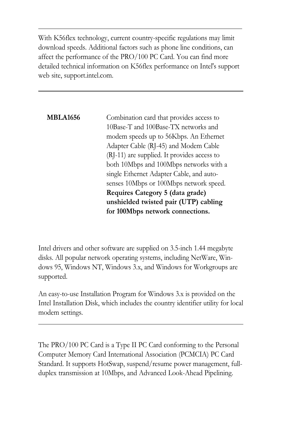 Pro/100 modem and ethernet connections, Additional information in this chapter, Pro/100 modem and ethernet connections -6 | Model, Software supplied, Additional features | Intel LAN+Modem56 PC Card PRO/100 User Manual | Page 6 / 178